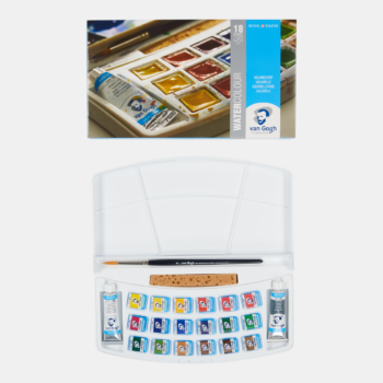 VAN GOGH ESTUCHE PLÁSTICO DE ACUARELAS CON 18 COLORES EN PASTILLA Y 2 COLORES EN TUBOS DE 10 ML