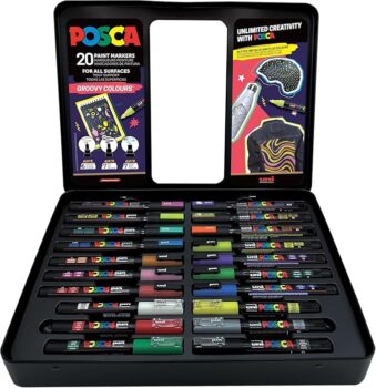 MALETA METALICA DE MARCADORES SURTIDOS POSCA COLORES GROOVY 20 UDS