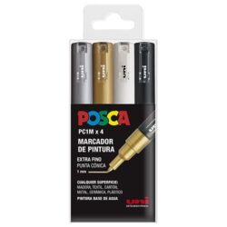 SET DE MARCADORES POSCA PC-1M 4 UDS (ORO | PLATA | BLANCO | NEGRO)