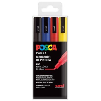 SET DE MARCADORES POSCA PC-3M COLORES BASICOS 4 UDS