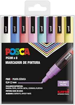 SET DE MARCADORES POSCA PC-3M COLORES PASTEL 8 UDS