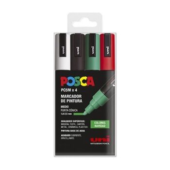 SET DE MARCADORES POSCA PC-5M COLORES NAVIDAD 4 UDS