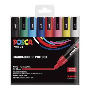 SET DE MARCADORES POSCA PC-5M COLORES BASICOS 8 UDS