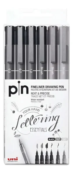 SET DE RAPIDOGRAFOS CALIBRADOS UNI PIN LETTERING 6 UDS