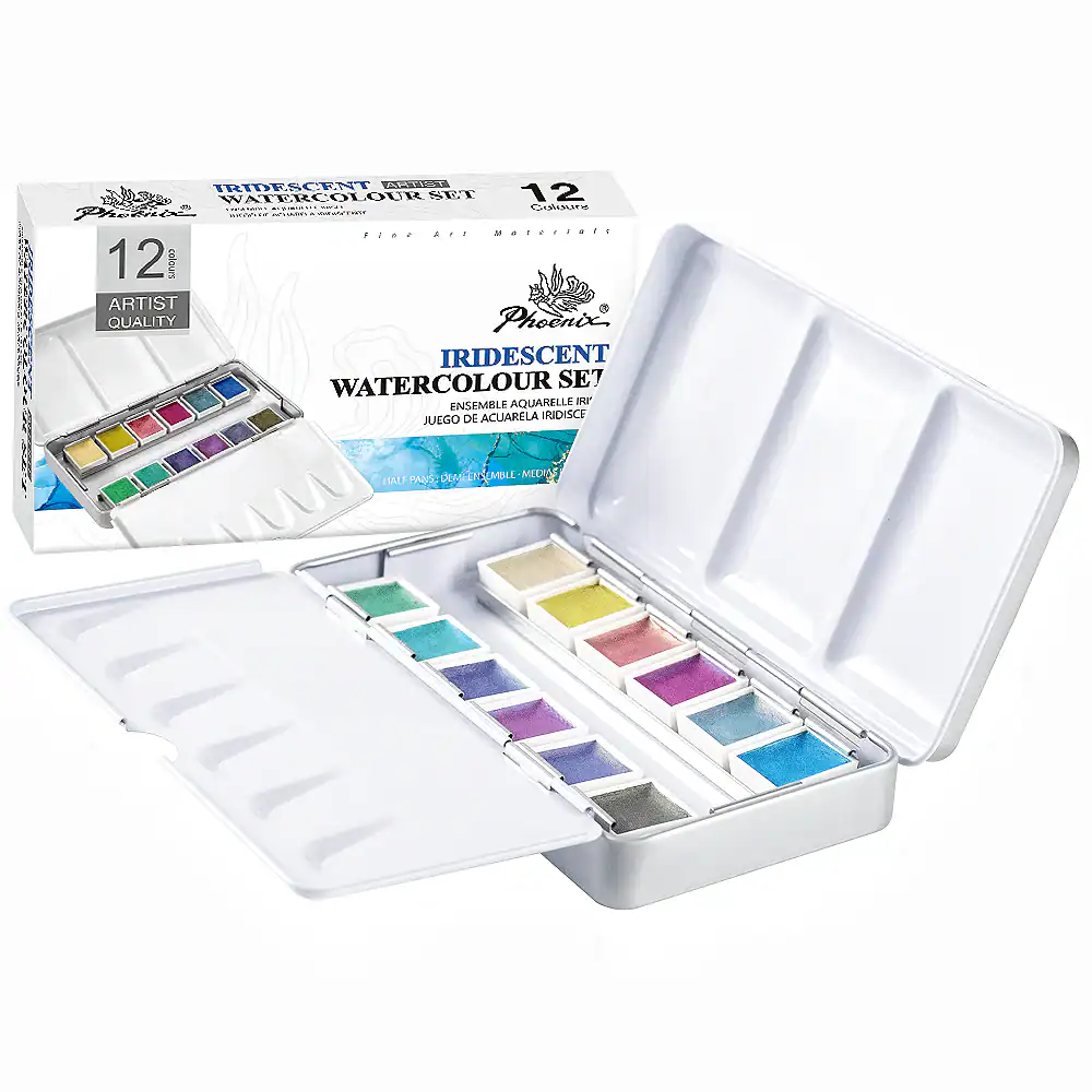 SET DE ACUARELA EN PASTILLA COLORES IRIDISCENTES 12und