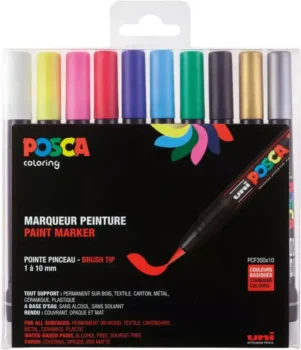 SET DE MARCADORES POSCA PCF-350 PINCEL COLORES BASICOS 10 UDS