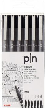 SET DE RAPIDOGRAFOS CALIBRADOS UNI PIN NEGRO 6 UDS