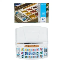 VAN GOGH ESTUCHE PLÁSTICO DE ACUARELAS CON 18 COLORES EN PASTILLA Y 2 COLORES EN TUBOS DE 10 ML